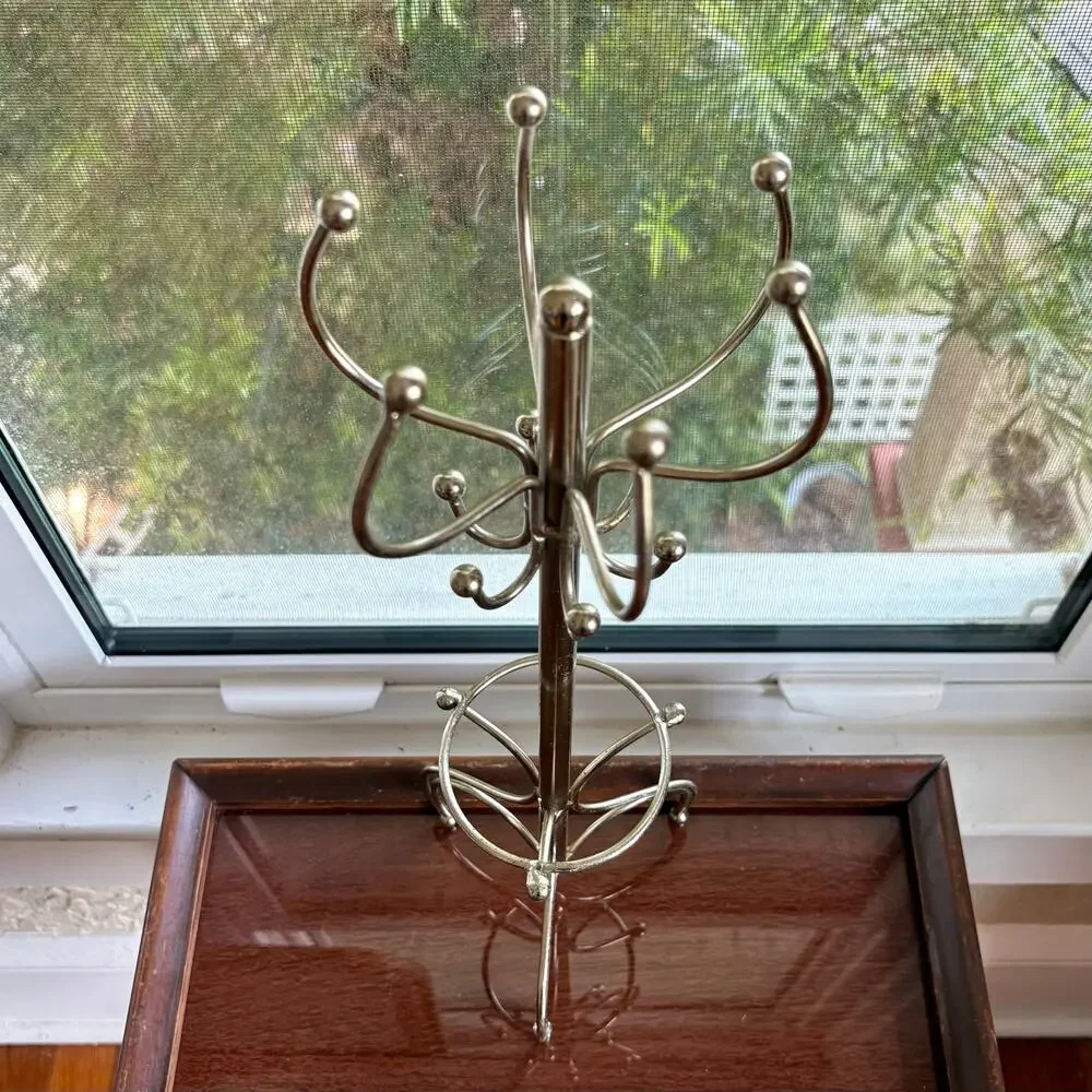 Vintage Silver Tone Mini Coat Rack Jewelry Stand or Display 16 Inch